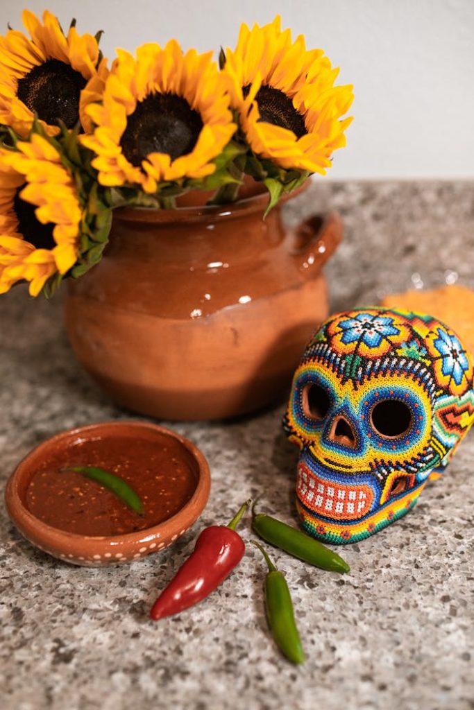 Red and Green Chilies on the Table